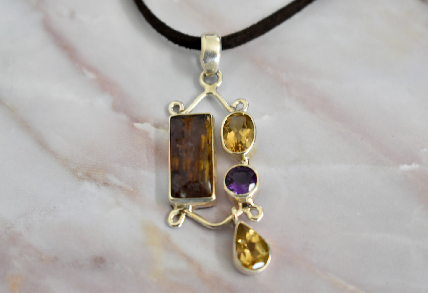 stones-of-transformation - Citrine, Amethyst and Super 7 (Melody's Stone) Necklace - Stones of Transformation - 