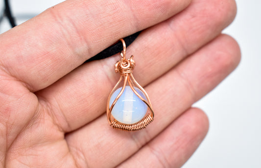 Copper Wrapped Opalite Bead Necklace