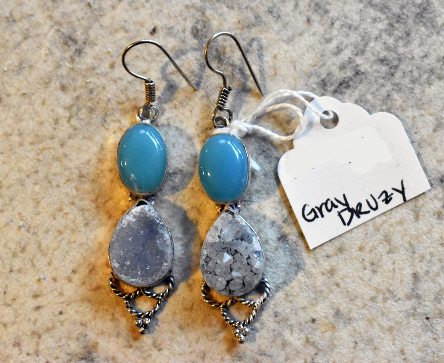 stones-of-transformation - Chalcedony with Gray Druzy Earrings - Stones of Transformation - 