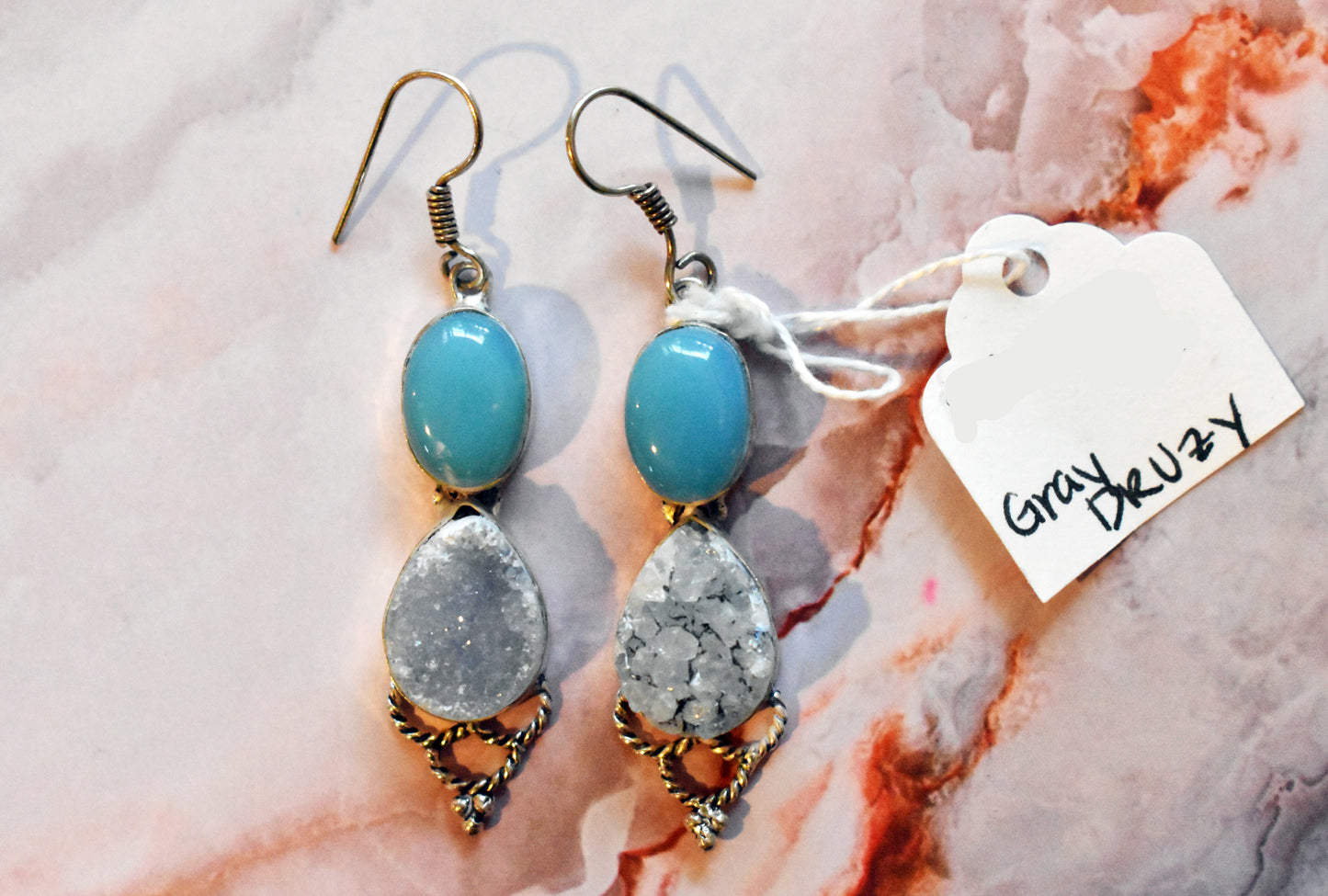 stones-of-transformation - Chalcedony with Gray Druzy Earrings - Stones of Transformation - 