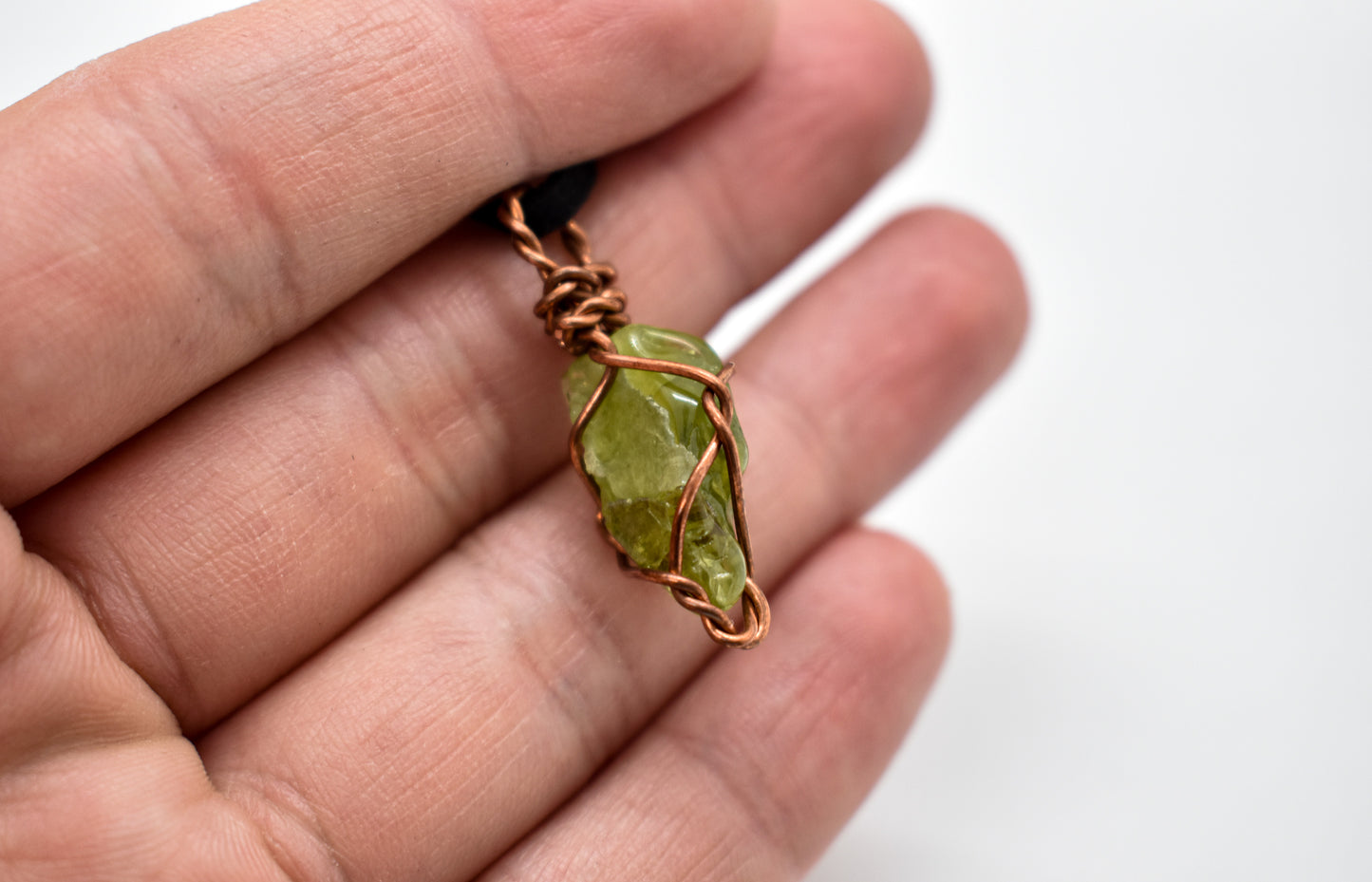 Copper Wrapped Peridot Necklace