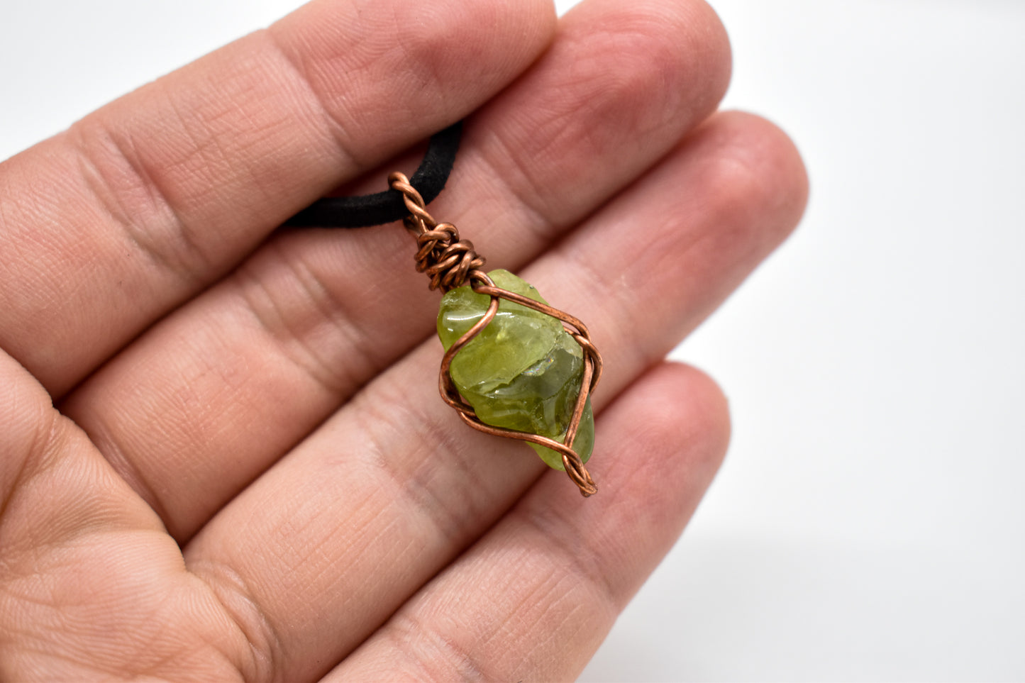 Copper Wrapped Peridot Necklace