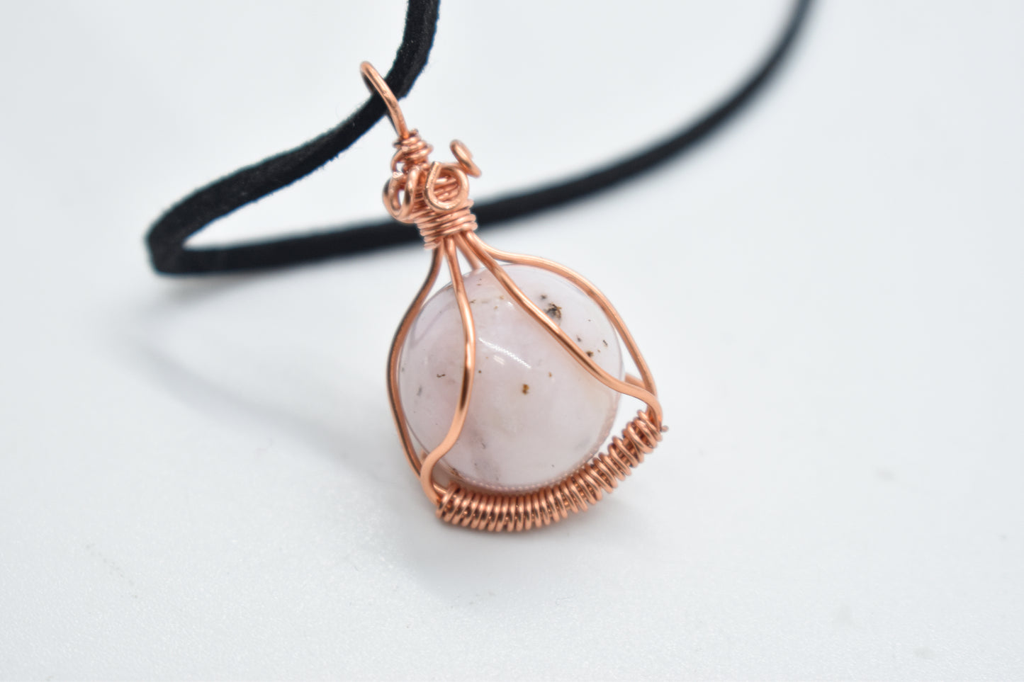 Copper Wrapped Pink Opal Bead Necklace