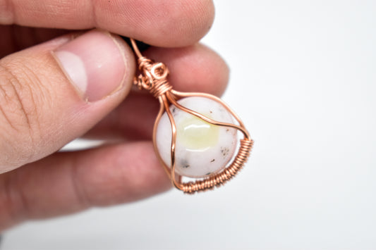 Copper Wrapped Pink Opal Bead Necklace