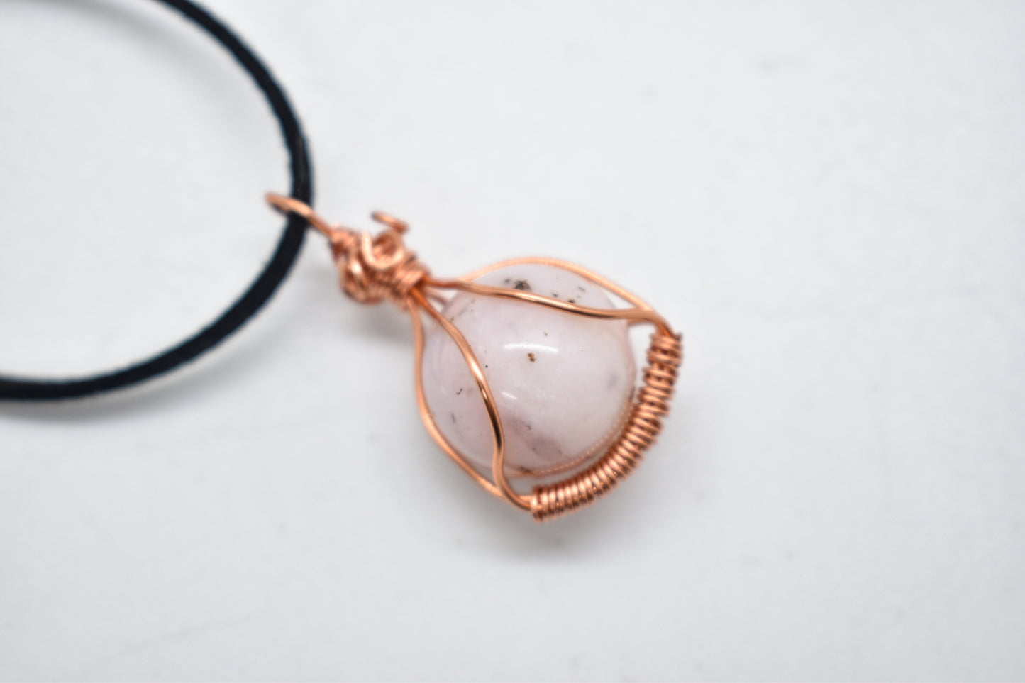 Copper Wrapped Pink Opal Bead Necklace