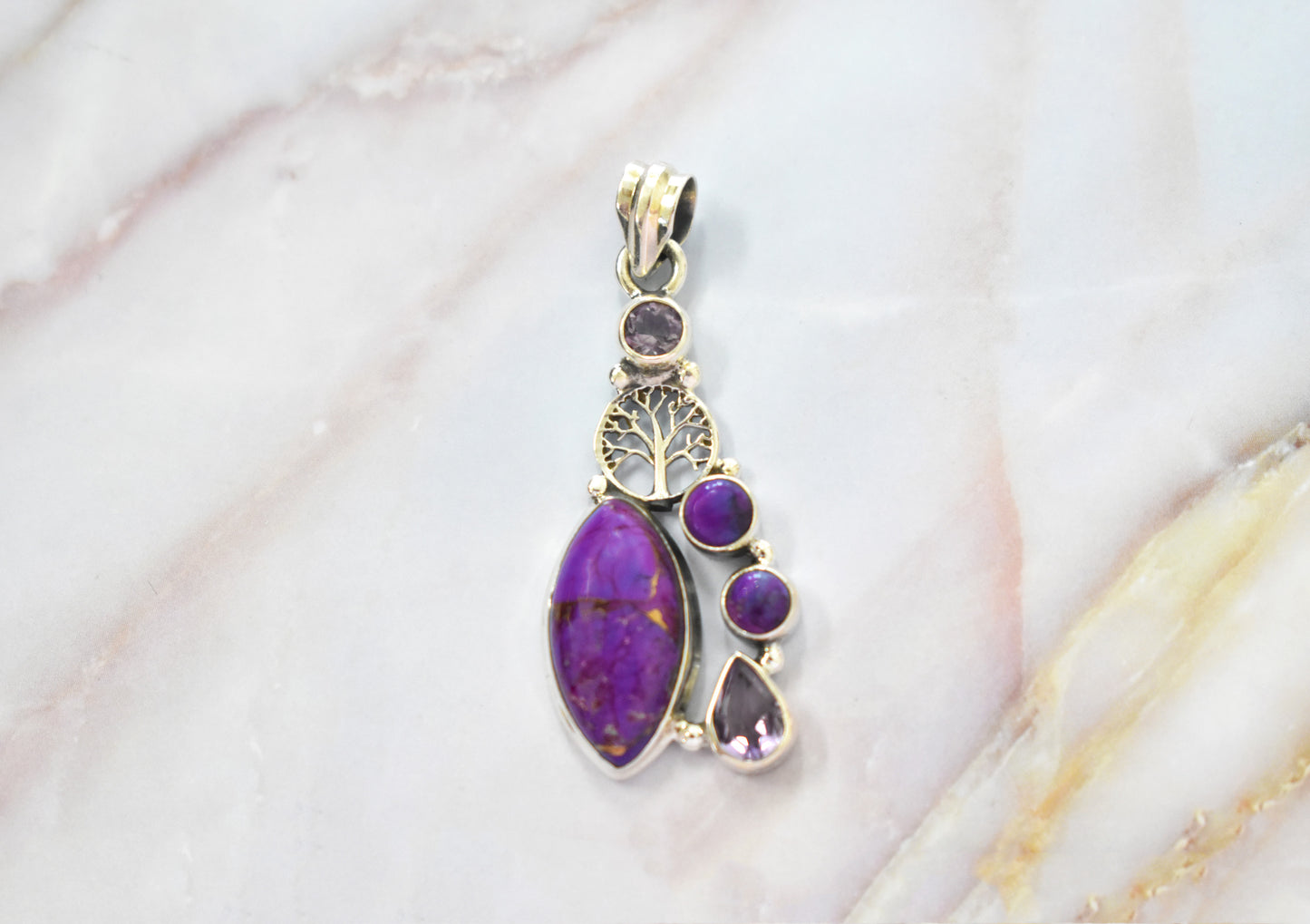 Purple Copper Turquoise with Amethyst Pendant