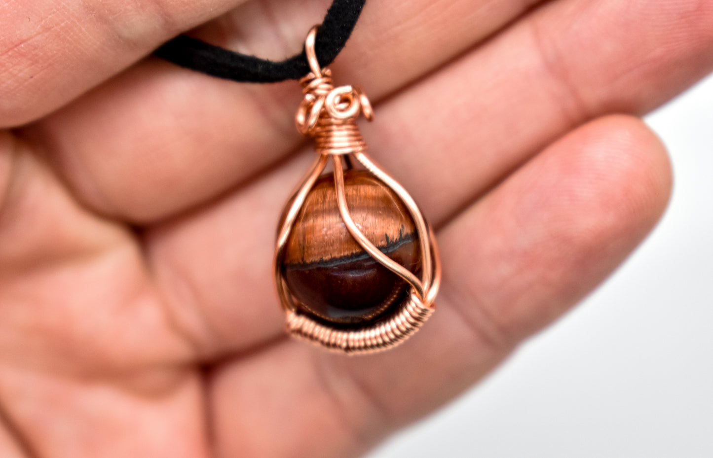 Copper Wrapped Red Tigers Eye Bead Necklace
