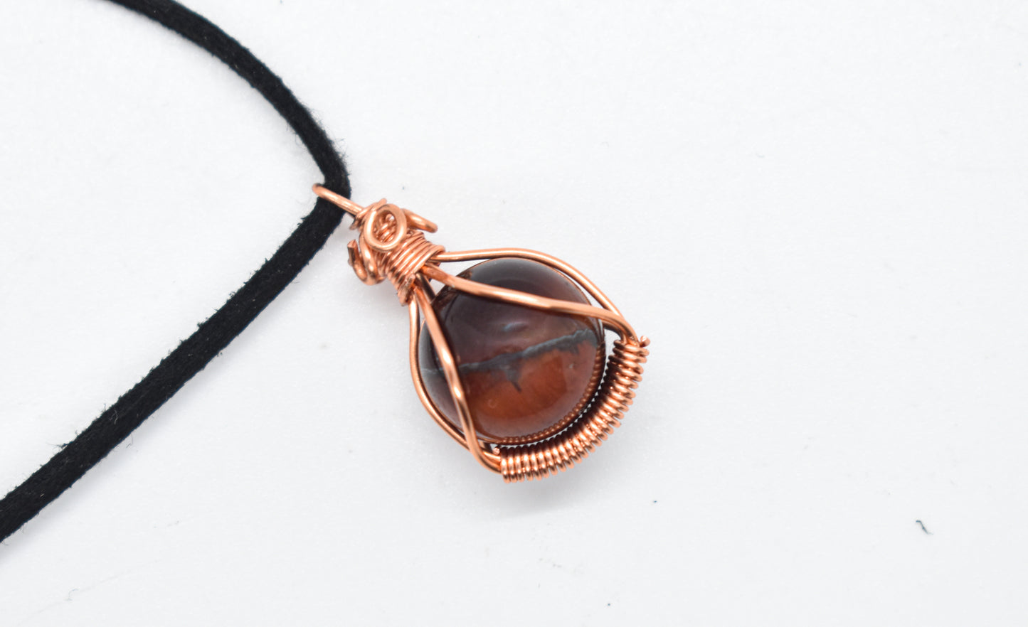 Copper Wrapped Red Tigers Eye Bead Necklace