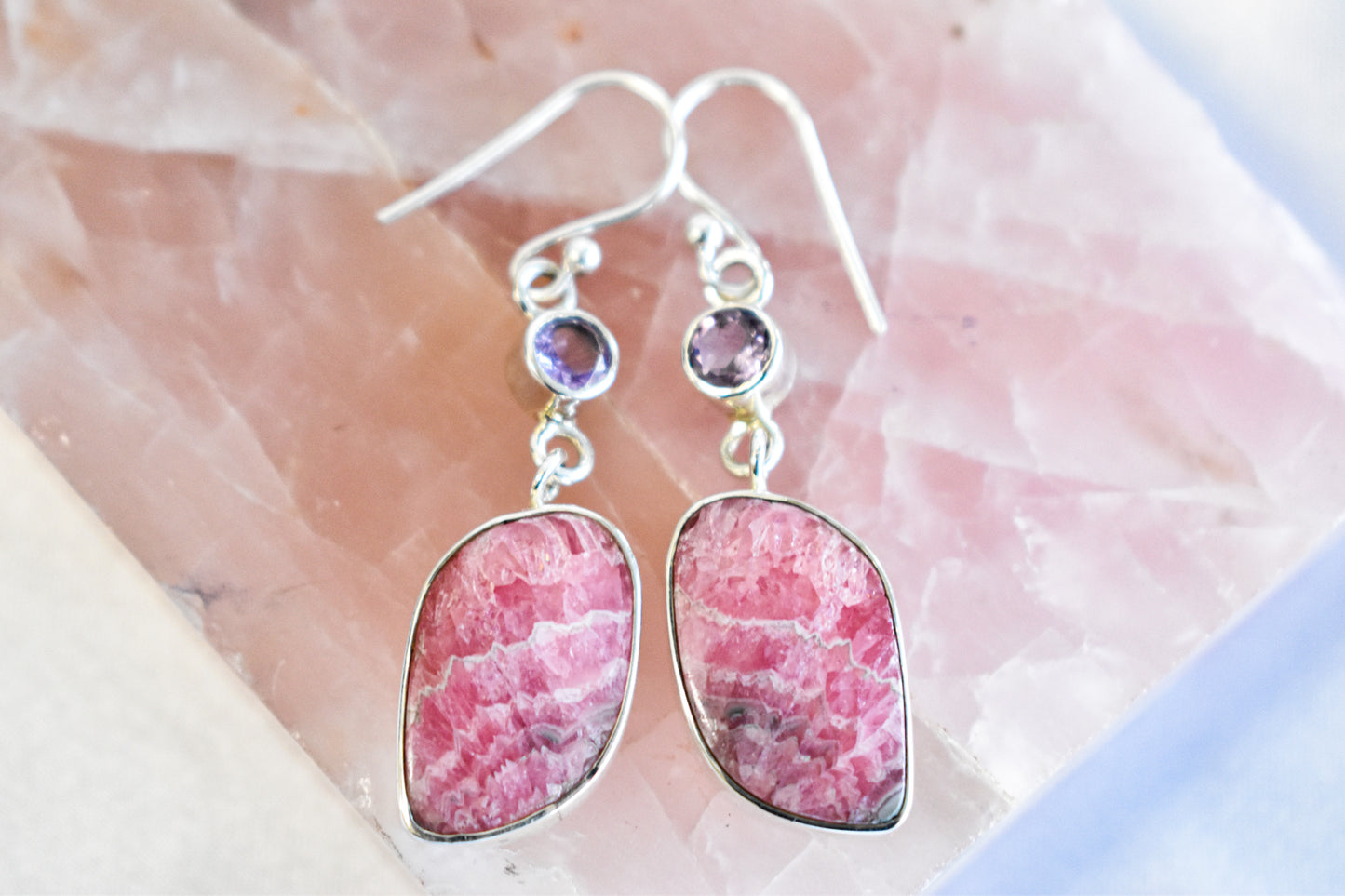 Rhodochrosite and Amethyst Earrings