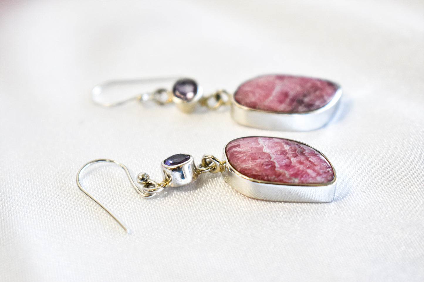 Rhodochrosite and Amethyst Earrings