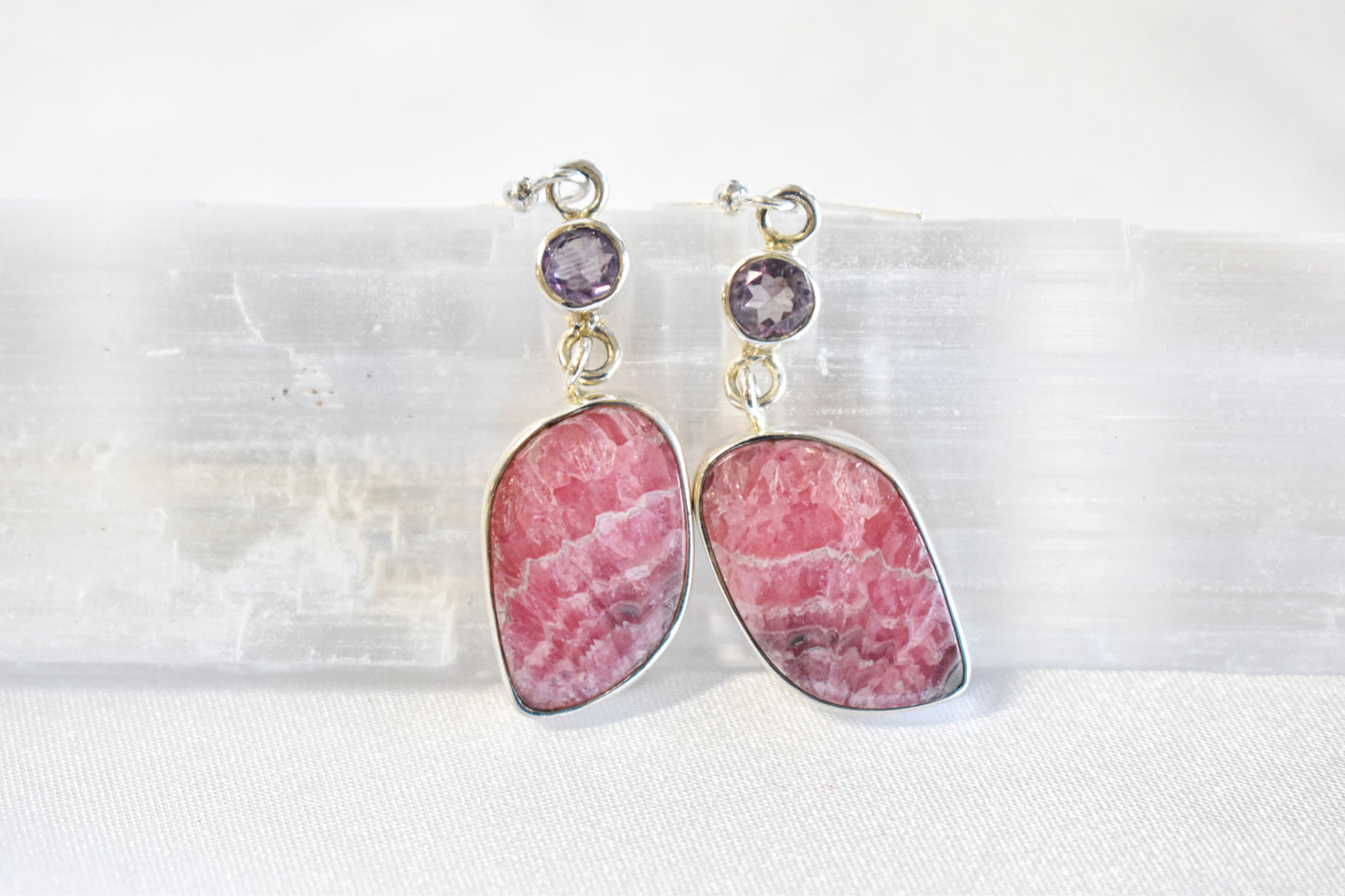 Rhodochrosite and Amethyst Earrings