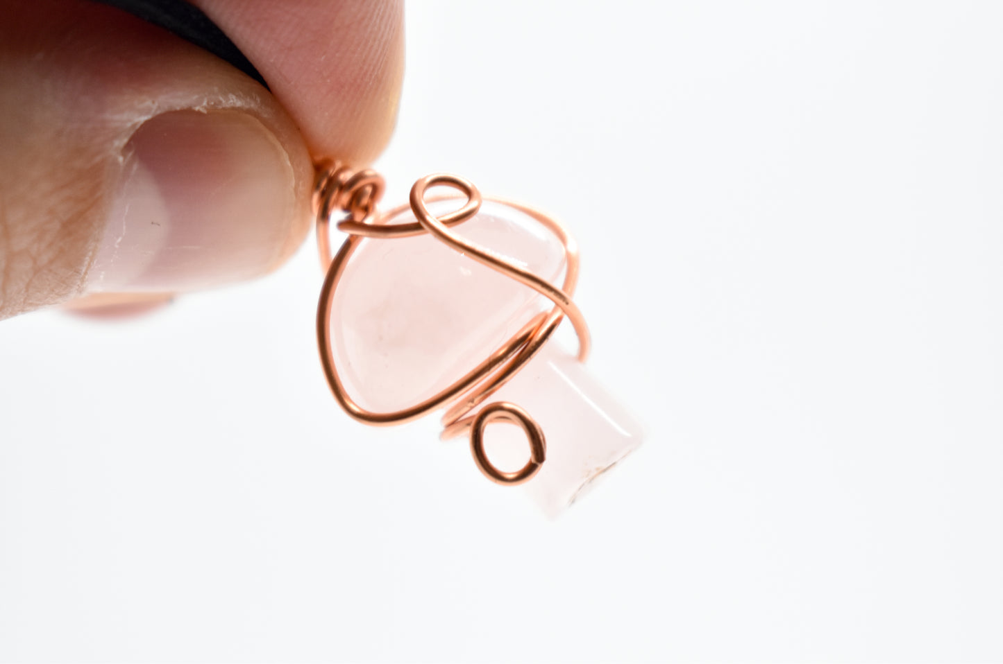 Copper Wrapped Rose Quartz Mushroom Necklace