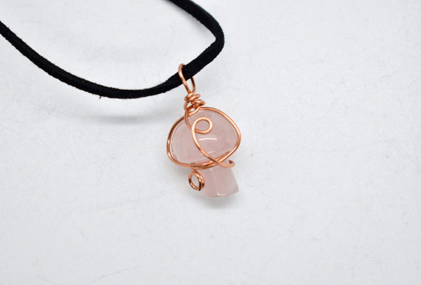 Copper Wrapped Rose Quartz Mushroom Necklace