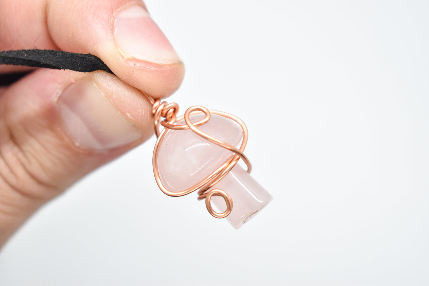 Copper Wrapped Rose Quartz Mushroom Necklace