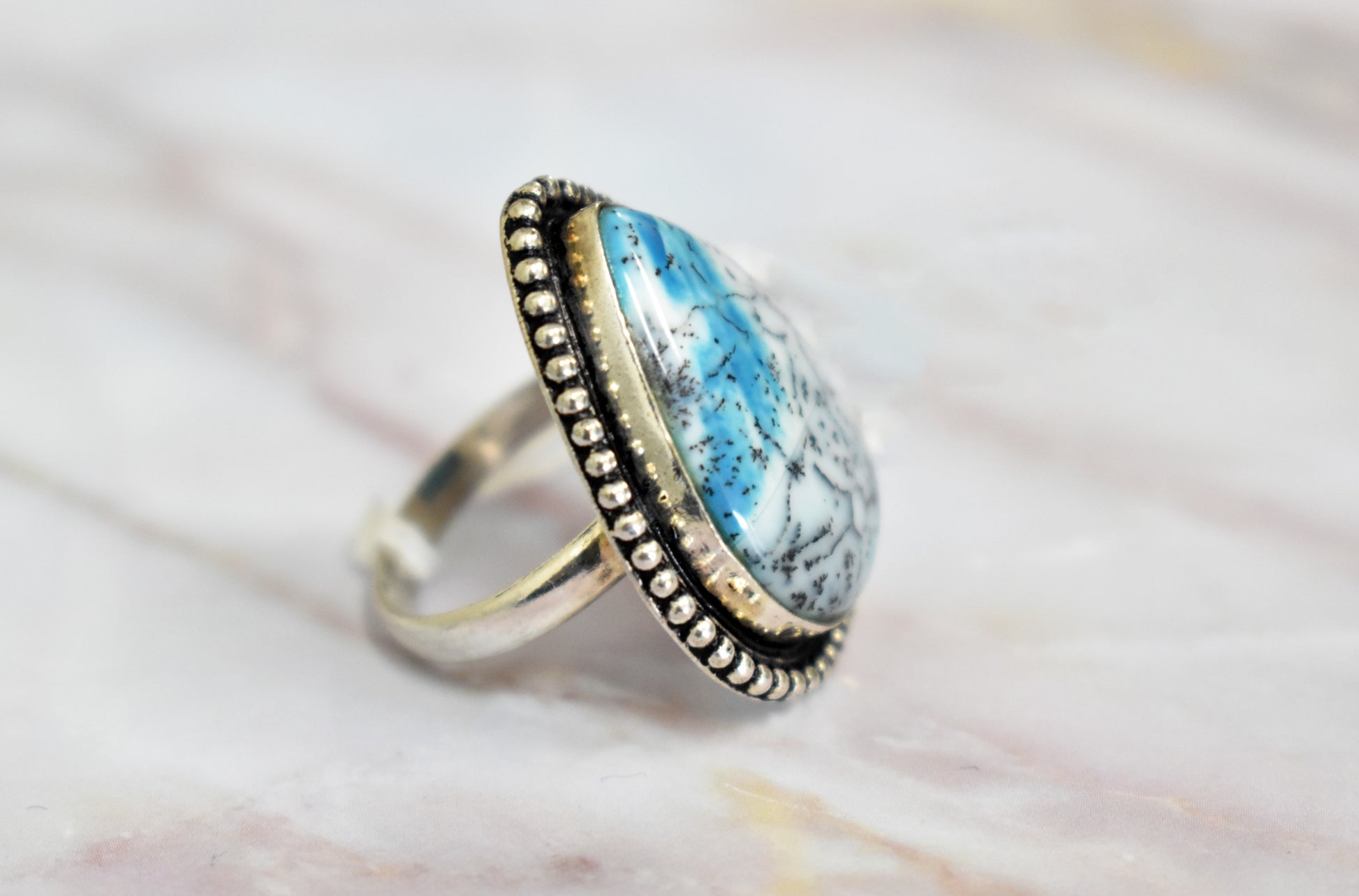 stones-of-transformation - Sky Blue Dendritic Agate Ring (Size 9.5) - Stones of Transformation - 