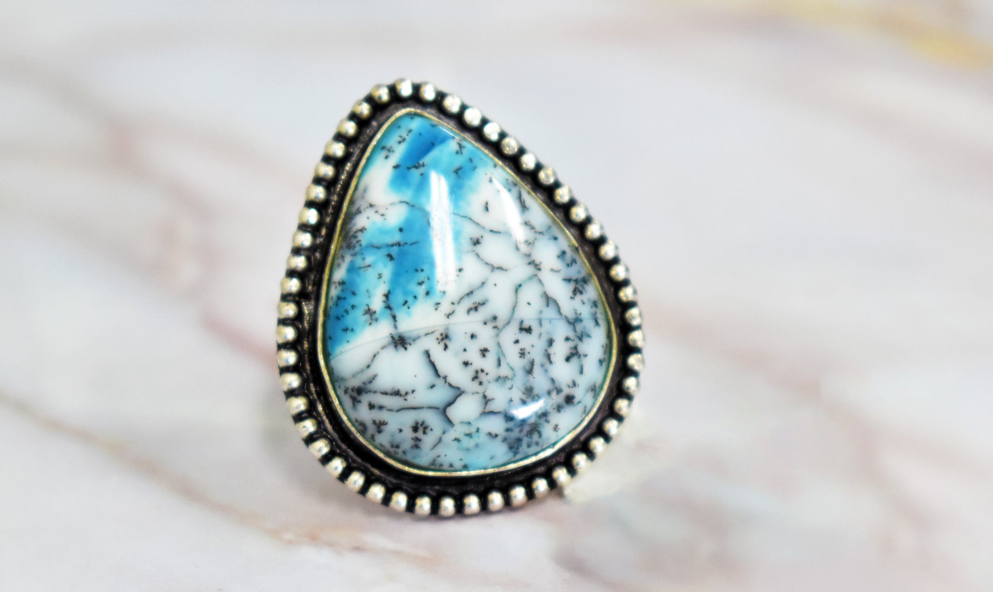 stones-of-transformation - Sky Blue Dendritic Agate Ring (Size 9.5) - Stones of Transformation - 