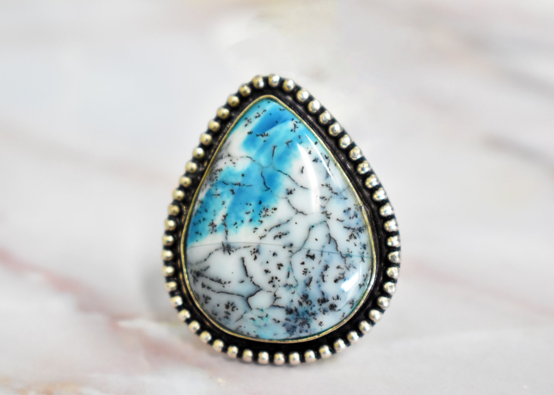 stones-of-transformation - Sky Blue Dendritic Agate Ring (Size 9.5) - Stones of Transformation - 