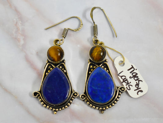 stones-of-transformation - Tigers Eye and Lapis Lazuli Earrings - Stones of Transformation - 