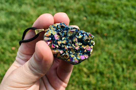 Titanium Aura Quartz Cluster Necklace