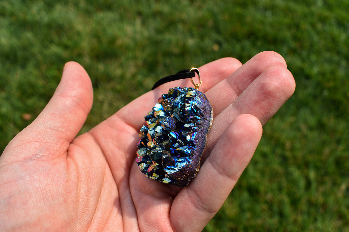 Titanium Aura Quartz Cluster Necklace