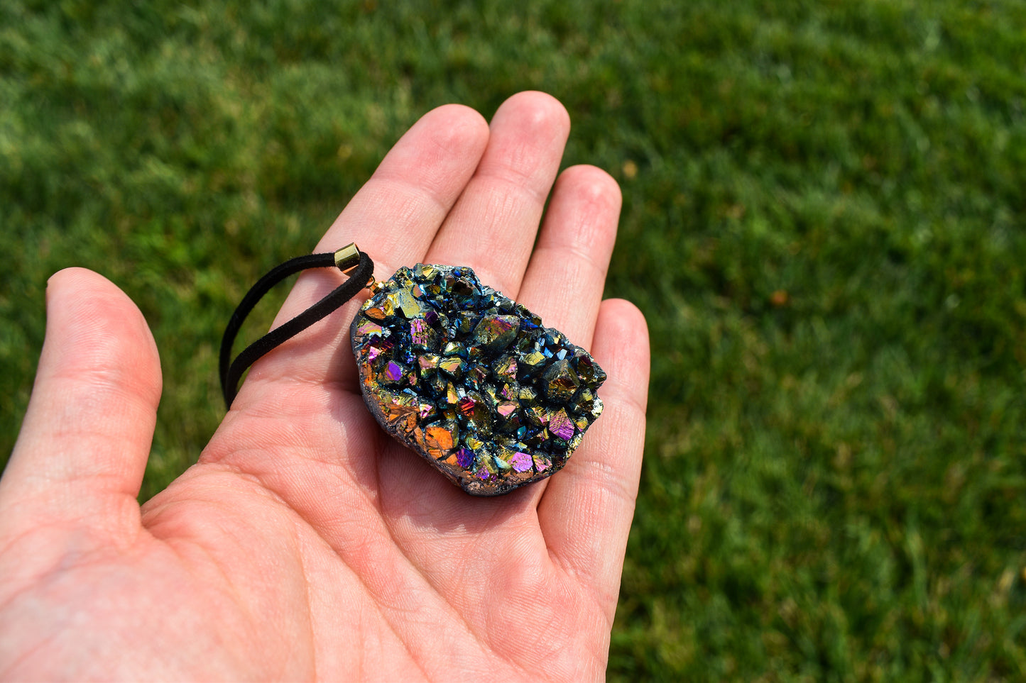 Titanium Aura Quartz Cluster Necklace