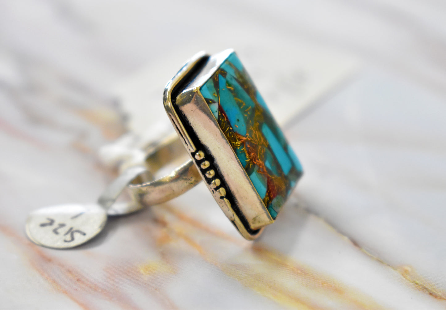 stones-of-transformation - Turquoise with Pyrite Ring (Size 6) - Stones of Transformation - 