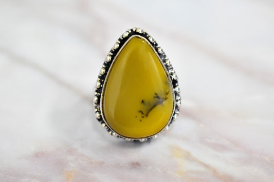 Yellow Dendritic Agate Ring (Size 8)