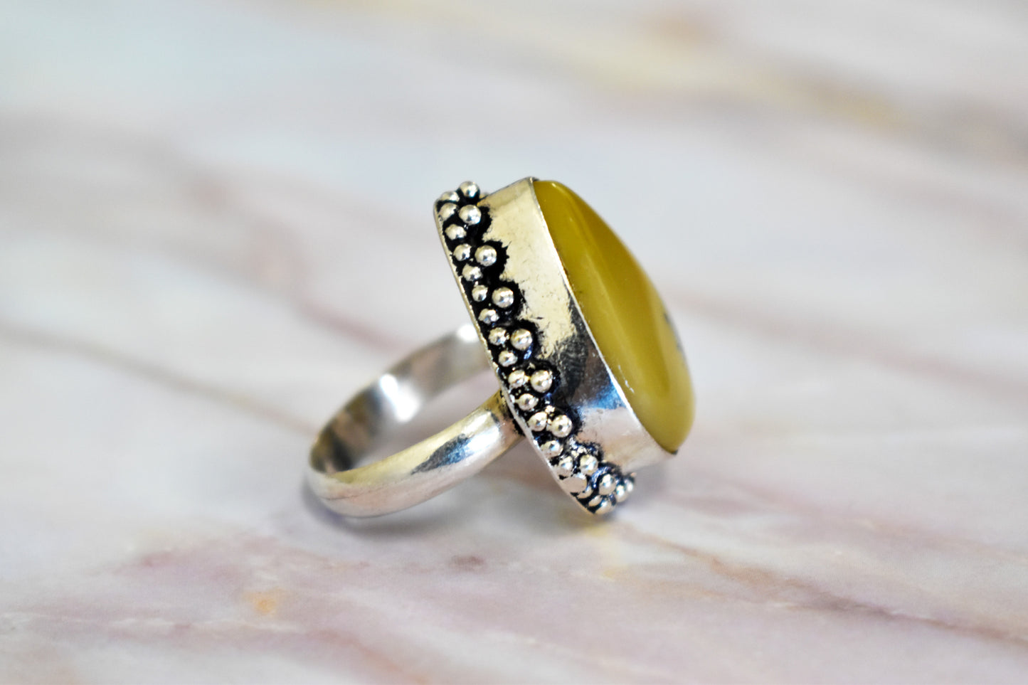 Yellow Dendritic Agate Ring (Size 8)