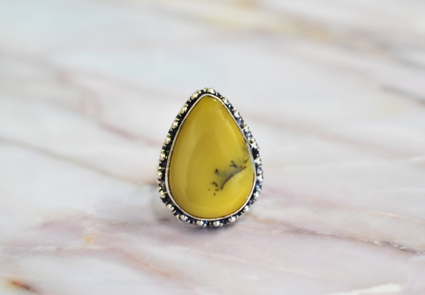 Yellow Dendritic Agate Ring (Size 8)